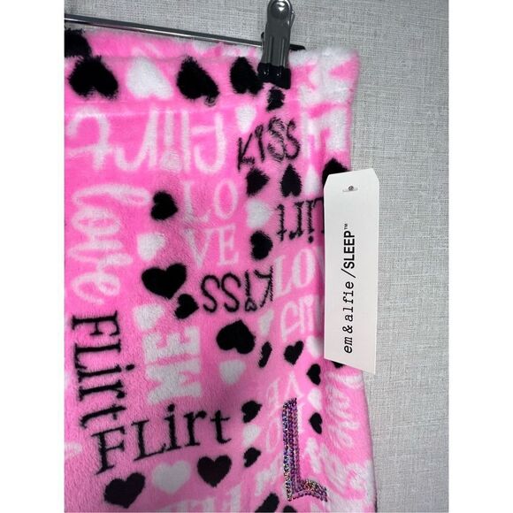 NWT Em&Alphie Pink Soft Valentines Graphic Pajama Pants With Sequins - Picture 3 of 5